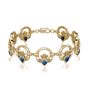 Solid Gold Irish Claddagh Bracelet with Stone Inlay GTBG738 - Jewelry